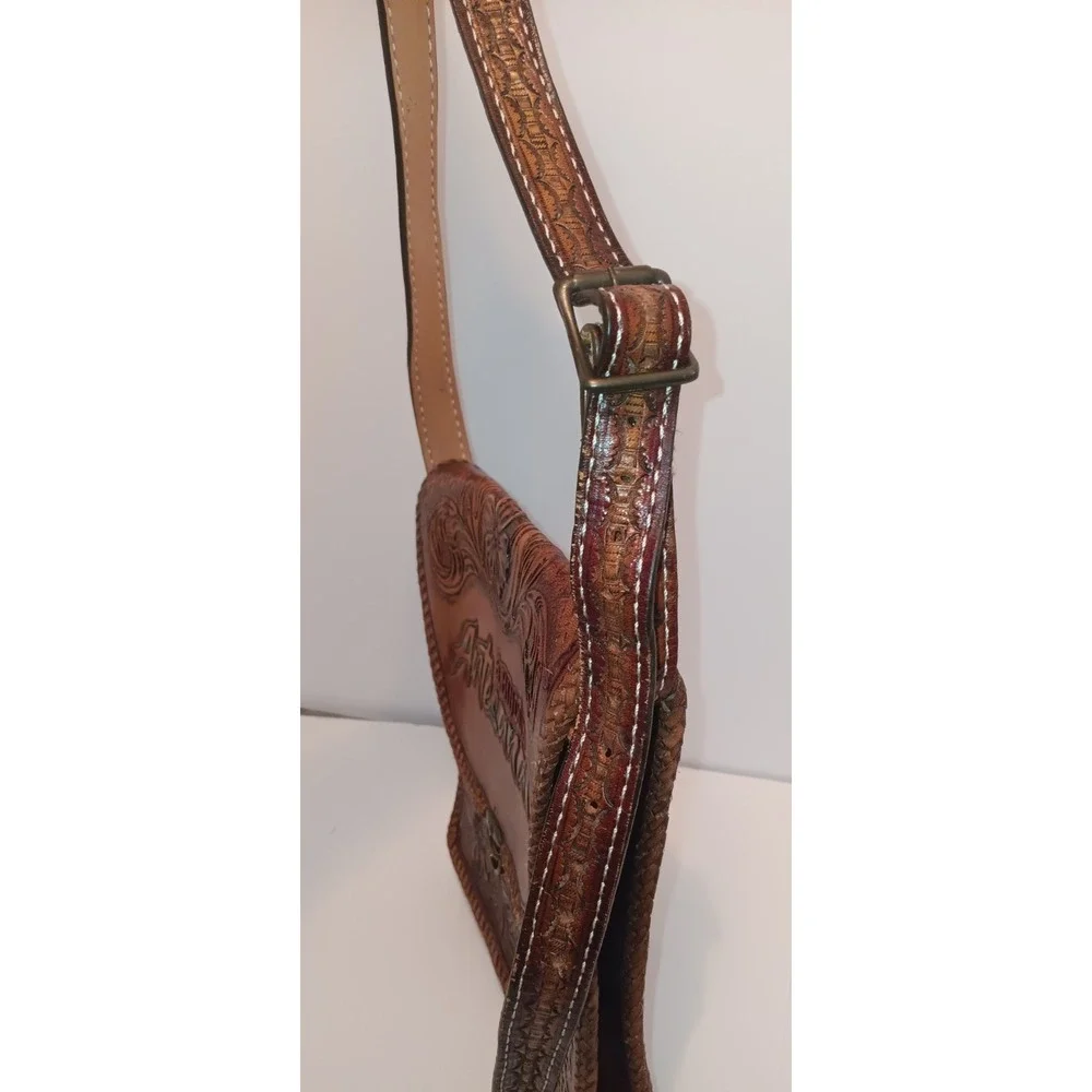 Vintage purse Leather Hand Tooled Handbag El Rincon Mexico Artesanal Boho Retro